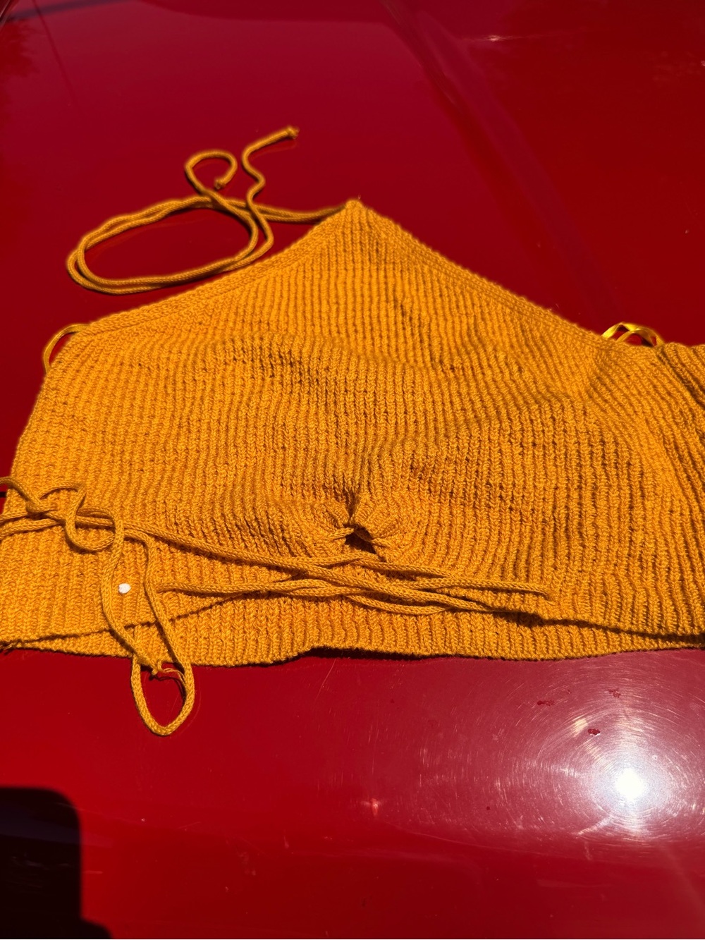 Mustard Knit Halter Crop Top